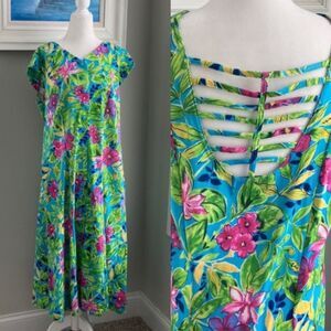 Vintage 80s Main Street Classic Shortsleeve Beach Summer Hawaiian ButtonUp Dress